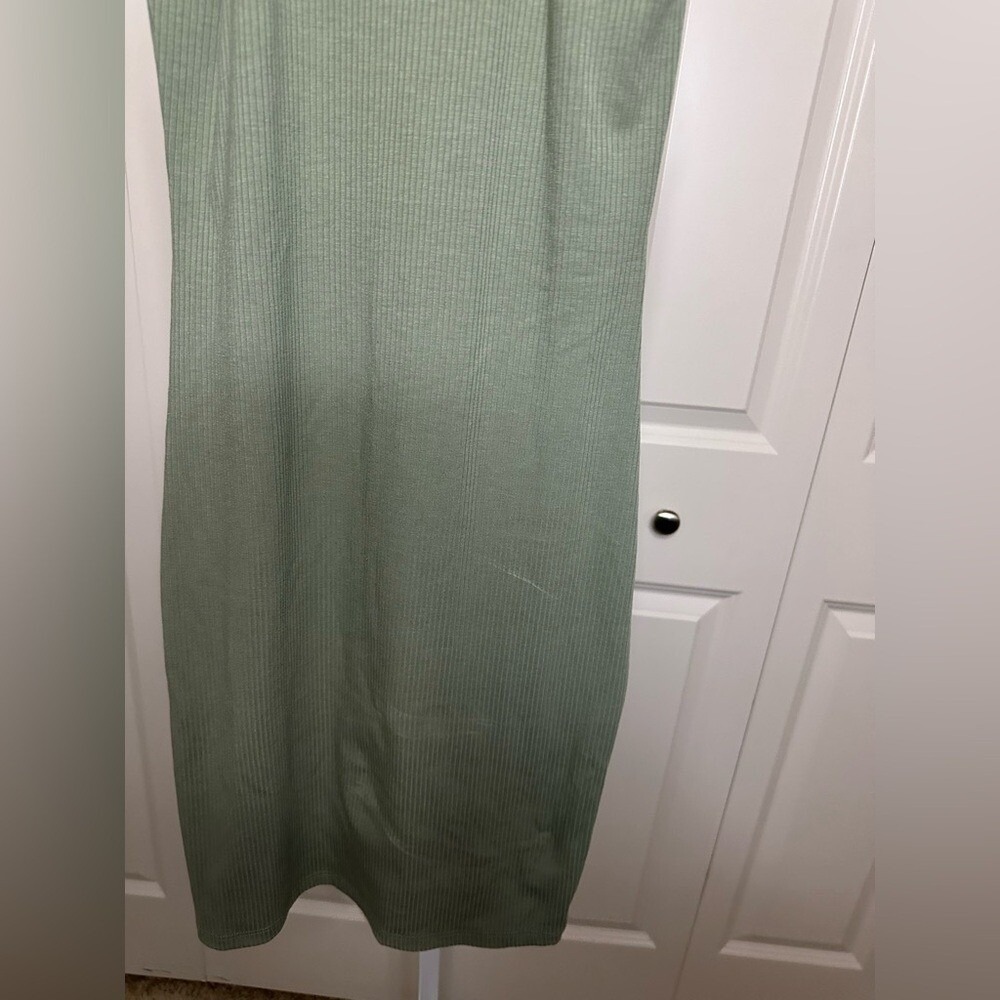 Ribbed Racerback Bodycon Dress Olive Green Sleeveless Tank Style - Picture 3 of 5